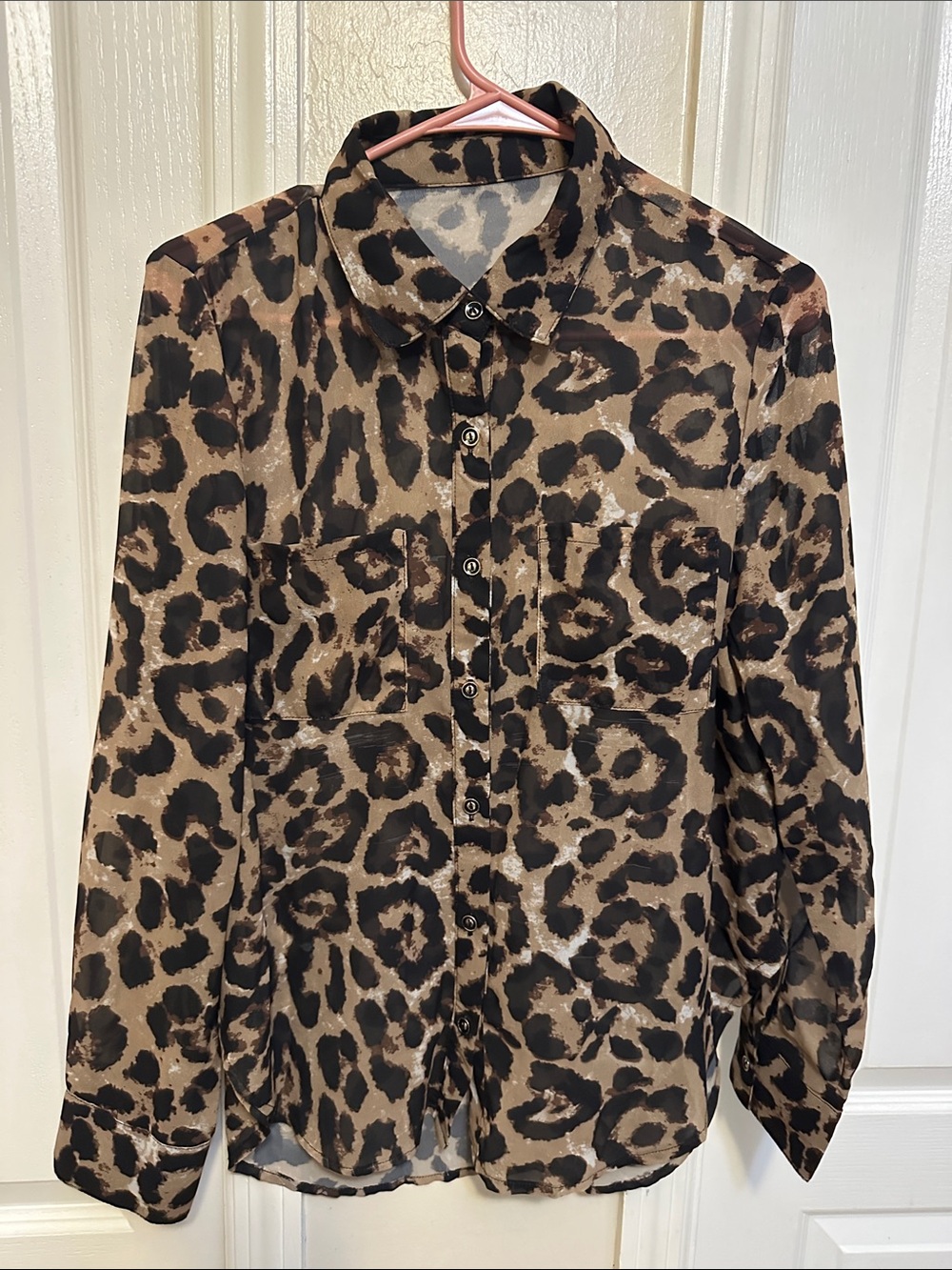 Leopard Print Button-Up Women's Shirt Jacket - Tan & Black